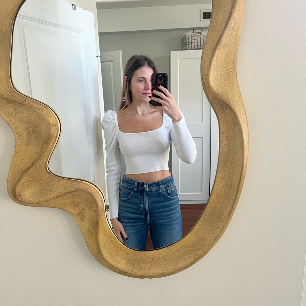 Forever 21 White Square Neck Long Sleeve Top